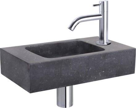 Differnz Fonteinset Bombai black - Natuursteen - Kraan gebogen chroom - 40 x 22 x 9 cm