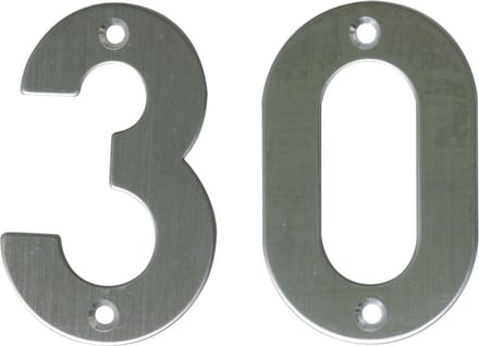 AMIG Huisnummer 30 - massief Inox RVS - 10cm - incl. bijpassende schroeven - zilver