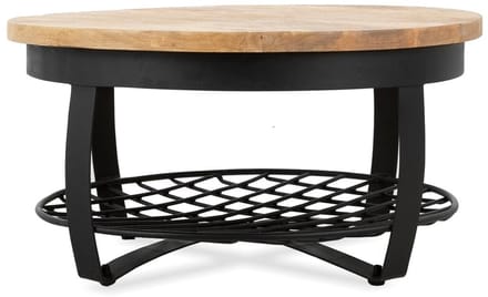 Salontafel Rond Industrieel Design | Mangohout en Staal | 65x34cm