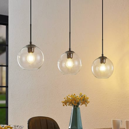 Lindby - hanglamp - 3lichts - Staal, glas - H: 17.5 cm - E27 - metaalachtig, helder