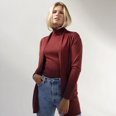 MOOI! Company - Dames vest SAAR - Half lang los vallend - Viscose Fijn gebreid - Kleur  Fired Brick - M