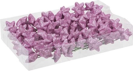 Kerststukje instekers - sterren - roze glitter - 18 setjes van 6 st