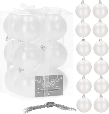 Springos Kerstballen | 12 Stuks | Mat Wit