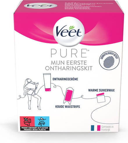 Veet Pure Mijn Eerstre Wax Kit - Ontharingscreme 100ml - Ontharingsstrips x40 - Suikerwax 250ml