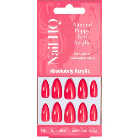 Nail HQ Almond Poppy Red Acrylic Nails 24 st