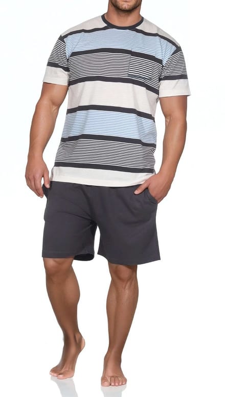Normann herenpyjama Shorty met korte mouwen in een gestreepte look - ook in grote maten