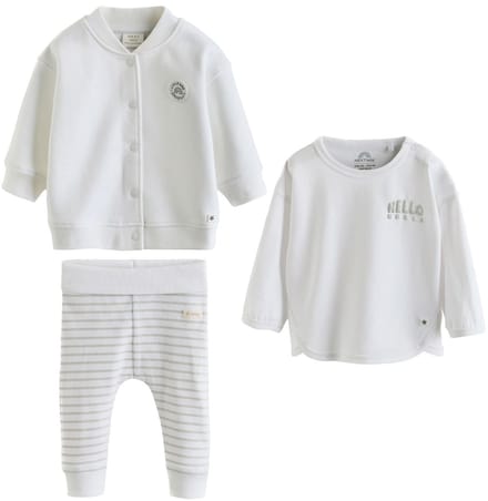 Next - Pasgeboren unisex - 3-delige babyset van jersey jasje, romper en legging - Wit