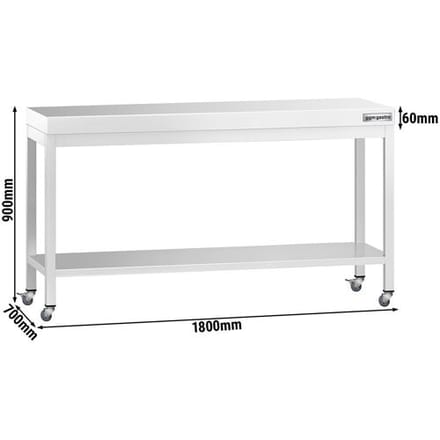 GGM Gastro Edelstahl Arbeitstisch PREMIUM - 1800x700mm - mit Grundboden & Rollen