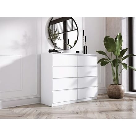 Ladekast met 8 laden: mat wit, 120 x 39 x 101 cm