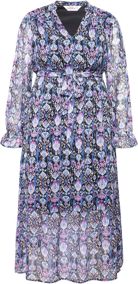 Studio Untold - Dames - Maxi-jurk A-lijn grafische print elastische taille - Jeansblauw - Maat 42+