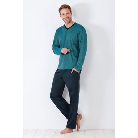 Blauwe herenpyjama Hajo met V-hals - Groen - Maat - 56