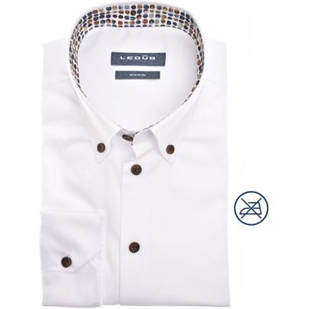 Ledûb Overhemd Solid Color Fine Details Cotton Non-Iron Wit / male