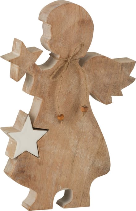 J-Line figuur Engel Ster Mango - hout - wit - large