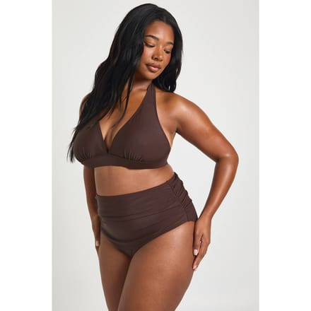 boohoo Dames Plus Essentials Gerimpelde Hoge Taille Slip | Chocolate | Maat: 28