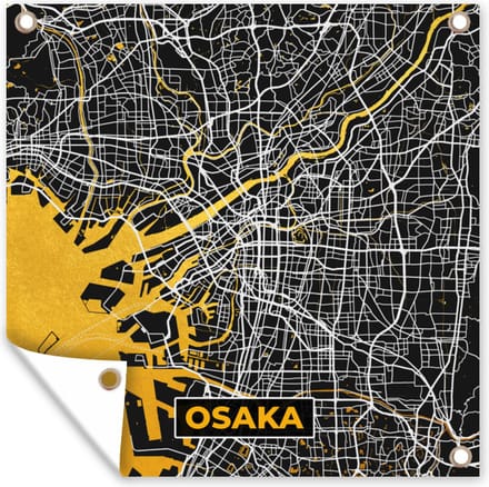 Tuindoek Goud - Osaka - Stadskaart - Plattegrond - Kaart - 100x100 cm