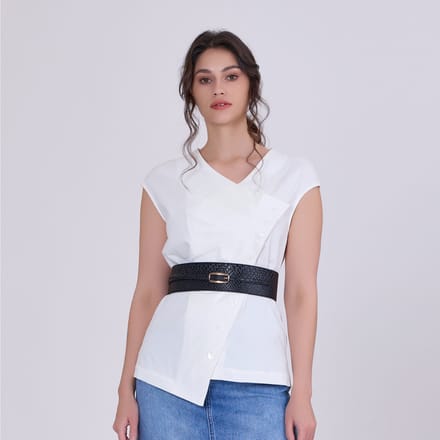 Geplooide asymmetrische top met dubbele borst