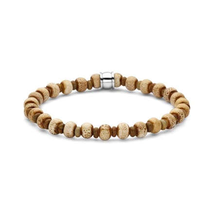 Frank 1967 - 7FB-0776 - keramiek kralenarmband heren - wit, bruin - 6 mm - 19 cm
