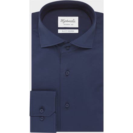 Michaelis slim fit overhemd - Oxford - navy blauw - Strijkvrij - Boordmaat: 39