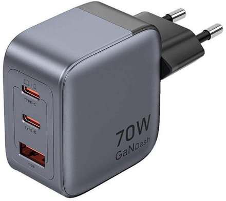 Vention GaN USB-C+C+A 70W Charger (Gray)