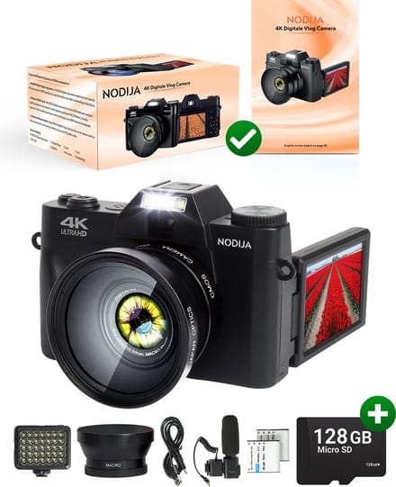 NODIJA Digitale Vlog Camera – Digitale Camera – 4K – Compact Fotocamera – Videocamera