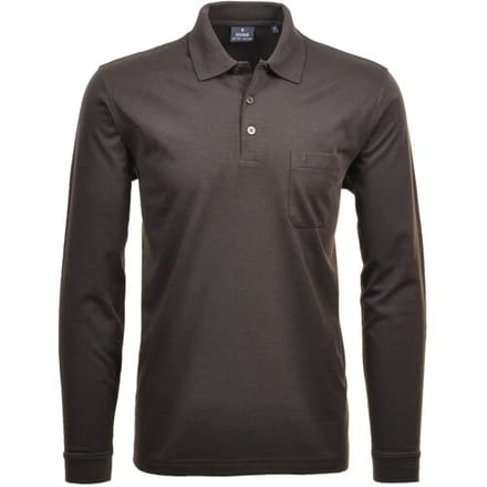Ragman Softknit Polo Longsleeve Uni Breast Pocket Mocca / male