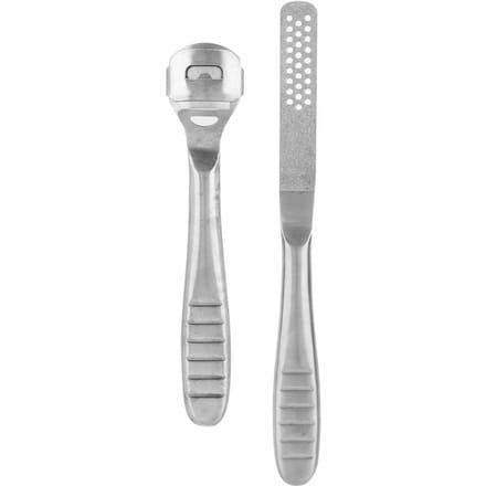 2pcs Râpe à callosités en acier inoxydable Enlève peau dure et morte Manche antidérapant Soin des pieds white