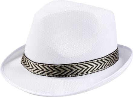 Boland Verkleed hoedje Funky gleufhoed met band - wit - volwassenen - Carnaval/pimp/gangster/fun