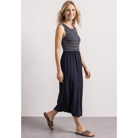 Midi-jurk met verschillende texturen en knoopdetails