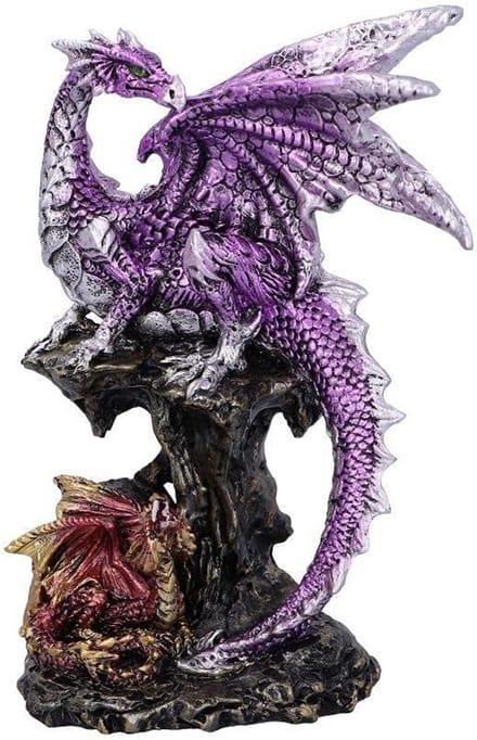 Hatchling Protection Dragon with Dragonling Sculpture, Purple, 15.2 cm