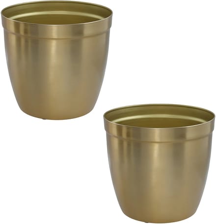 Gerimport bloempot Gea - 2x - goud - D13 cm - H12 cm - metaal - tuindecoratie