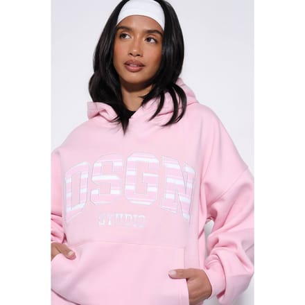 Dames Dsgn Studio Gestreepte Applicatie Oversized Hoodie | Lichtroze | Maat: XL
