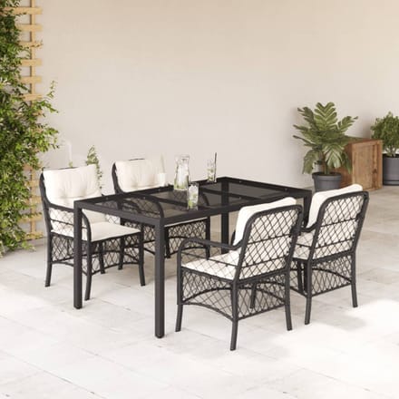 vidaXL - 5-delige - Tuinset - met - kussens - poly - rattan - zwart