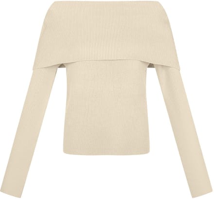 Innovatieve Viscose Gebreide Trui met Off-Shoulder Ontwerp - Beige - Maat S/M