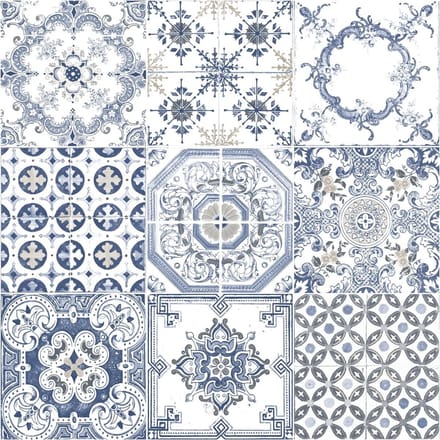Dutch Wallcoverings schuimvinyl tegel - blauw/wit