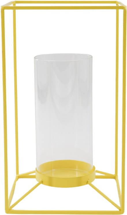 Housevitamin- Kaarshouder- Windlicht - Metaal/Glas - Fluor Geel - 12,5x12,5x20cm