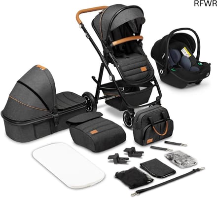 3-in-1 Kinderwagen - Combi Kinderwagen Set - Vanaf Geboorte - ADAC Gecertificeerd - Tot 4 Jaar - Zwart