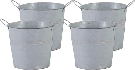 Mega Collections Emmer/plantenpot/bloempot - 4x - zink - whitewash - D16 x H14 cm