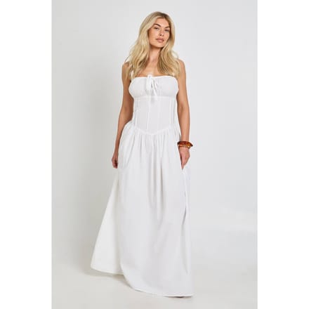 boohoo Dames Katoenen Poplin Melkmeisjesmaxijurk | Wit | Maat: 42