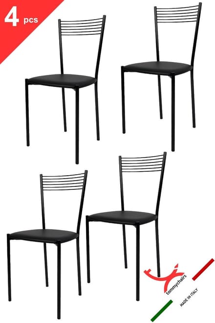 Tommychairs Elegance - Eetkamerstoelen - Set van 4 - Zwart - Kunstleer & Metaal