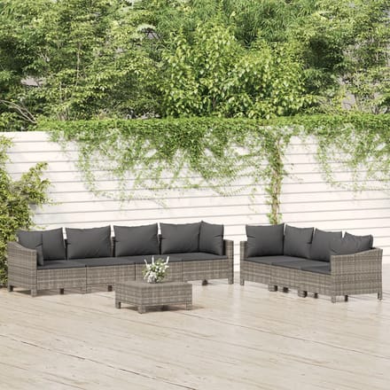 vidaXL - 8-delige - Loungeset - met - kussens - poly - rattan - grijs