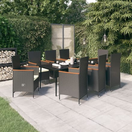vidaXL - 9-delige - Tuinset - met - kussens - zwart