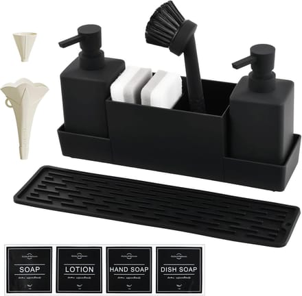 Complete Set voor Zeepdispenser met Organizer, Afwasmiddel Dispenser, Spons, Borstel en Drainer Mat voor de Keuken