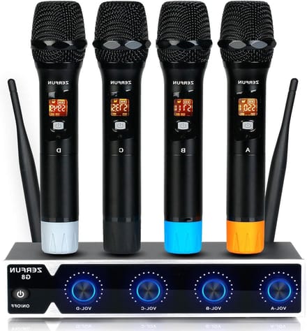Draadloos Microfoonsysteem - UHF Microfoon Set - Zingen en Presenteren - 4 Kanaals UHF - 200 voet bereik - Metaal