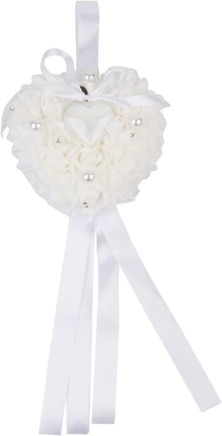 Ringkussen Bruiloft - Trouwring Houder - Ringen Presenteren - Handgemaakt Decoratief - 19x18.5cm - Wit