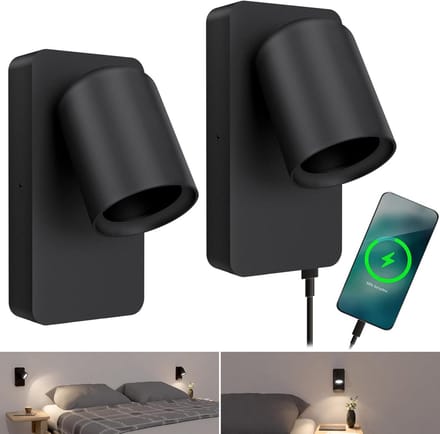 Set van 2 Zwarte Scandi Wandlampen met Draaibare Kop en USB-Aansluiting