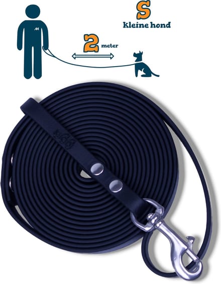 Miqdi hondenriem - BioThane – zwart – 2 meter lang – 9mm breed – XS/S – kleine hond