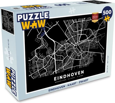 Puzzel Eindhoven - Kaart - Zwart - Legpuzzel - Puzzel 500 stukjes