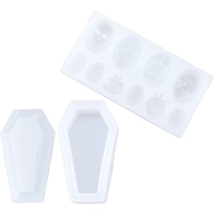 3 Moules en Silicone Halloween Forme Squelette Cercueil Large Application Résilients Moules Halloween Fondant white