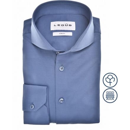 Ledûb Overhemd Slim Solid Color Jersey Cotton Stretch Midden Blauw / male