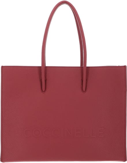 COCCINELLE Leren Schoudertas Maxi Log Handbag Grained Leather Pot Lichtrood
